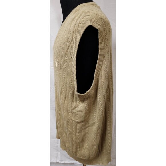 PGA TOUR Mens XL Beige Cable Knit Sleeveless V-Neck Logo Golf Sweater Vest - Picture 6 of 11